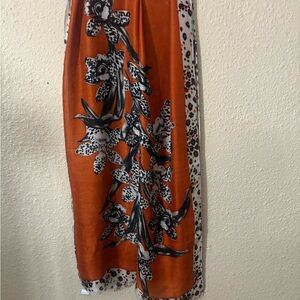 Chico's Orange and Black Floral Scarf